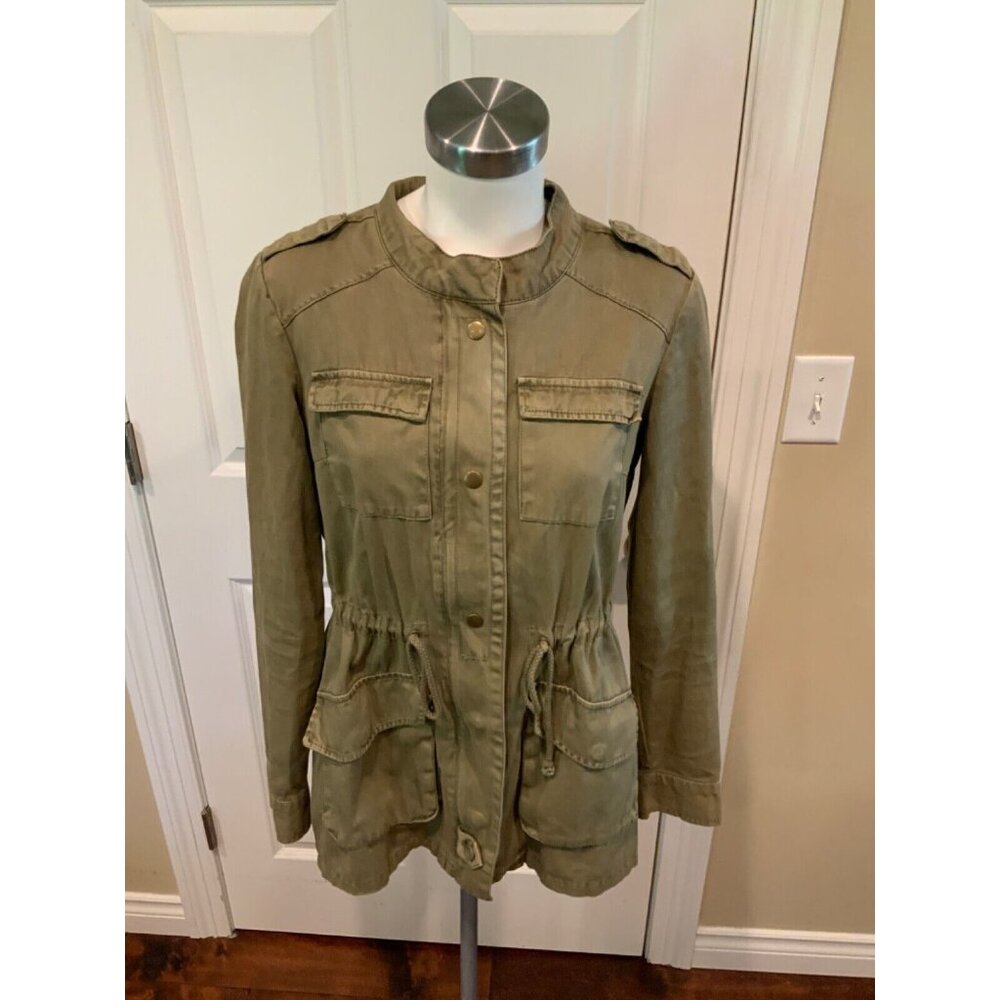 Per Se Army Green Chino Military Zip-Up Cotton Jacket, Size Small